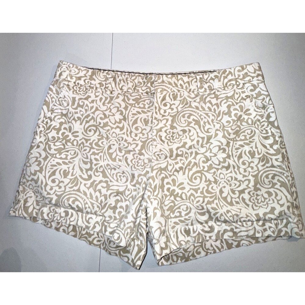 Tommy Hilfiger Women's Paisley White/Khaki Chino Shorts Sz 14 100% Cotton Boho